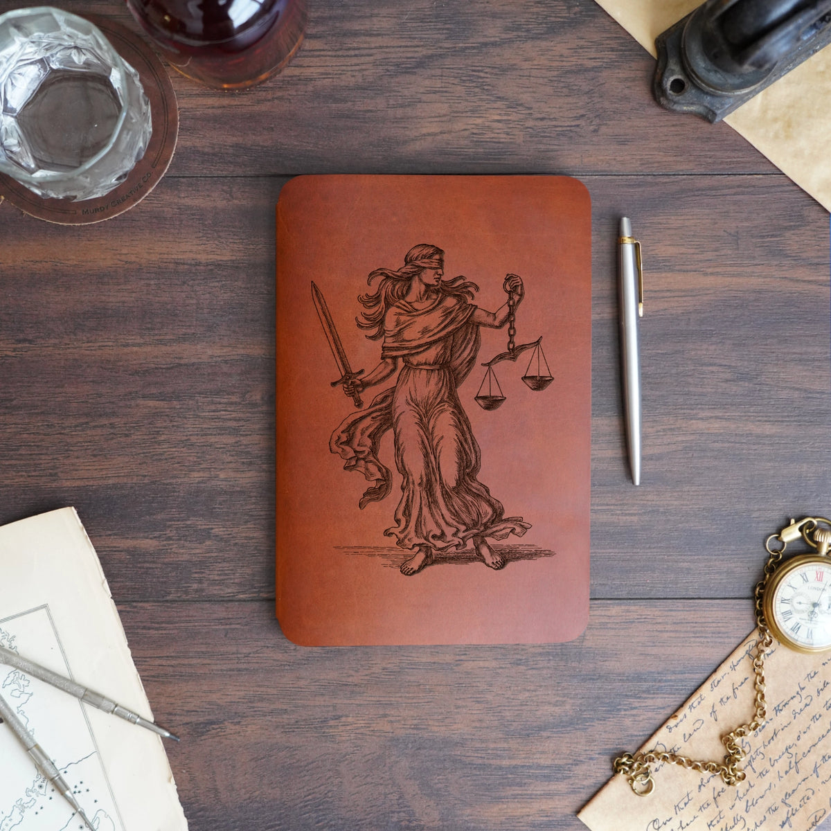 Lady Justice - Engraving Design - Refillable Leather Slip Covers