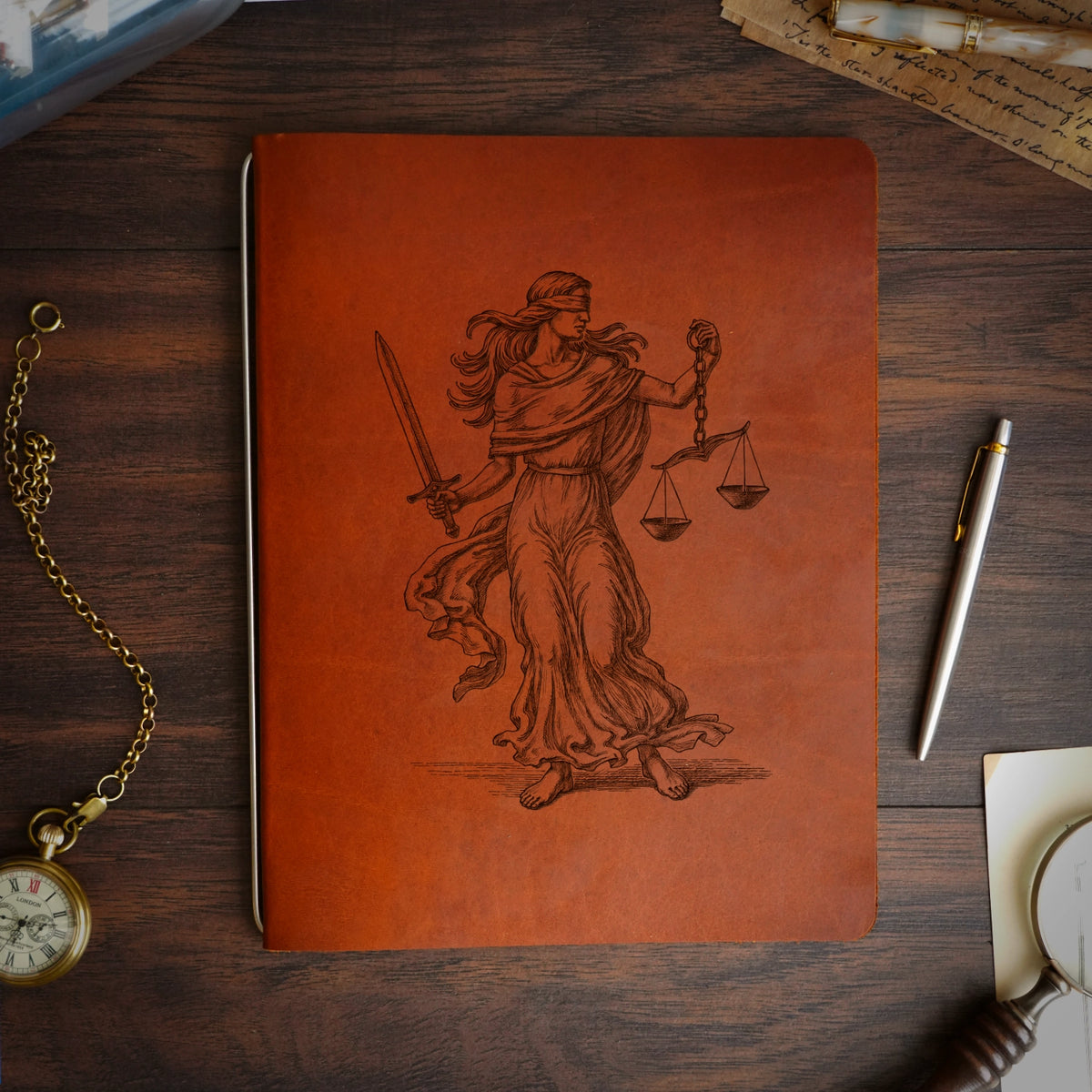 Lady Justice - Engraving Design - Refillable Leather Covers