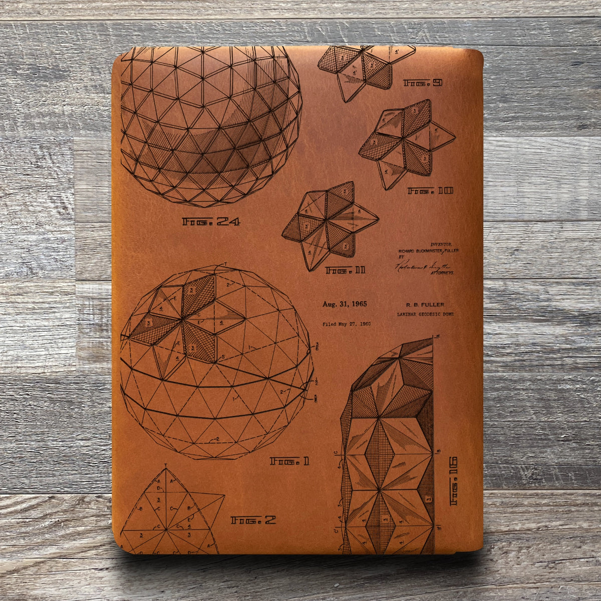 Bucky Ball - Geodesic - Engraving Design - Refillable Leather Folios