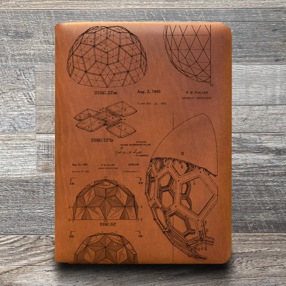 Bucky Ball - Geodesic - Engraving Design - Refillable Leather Folios