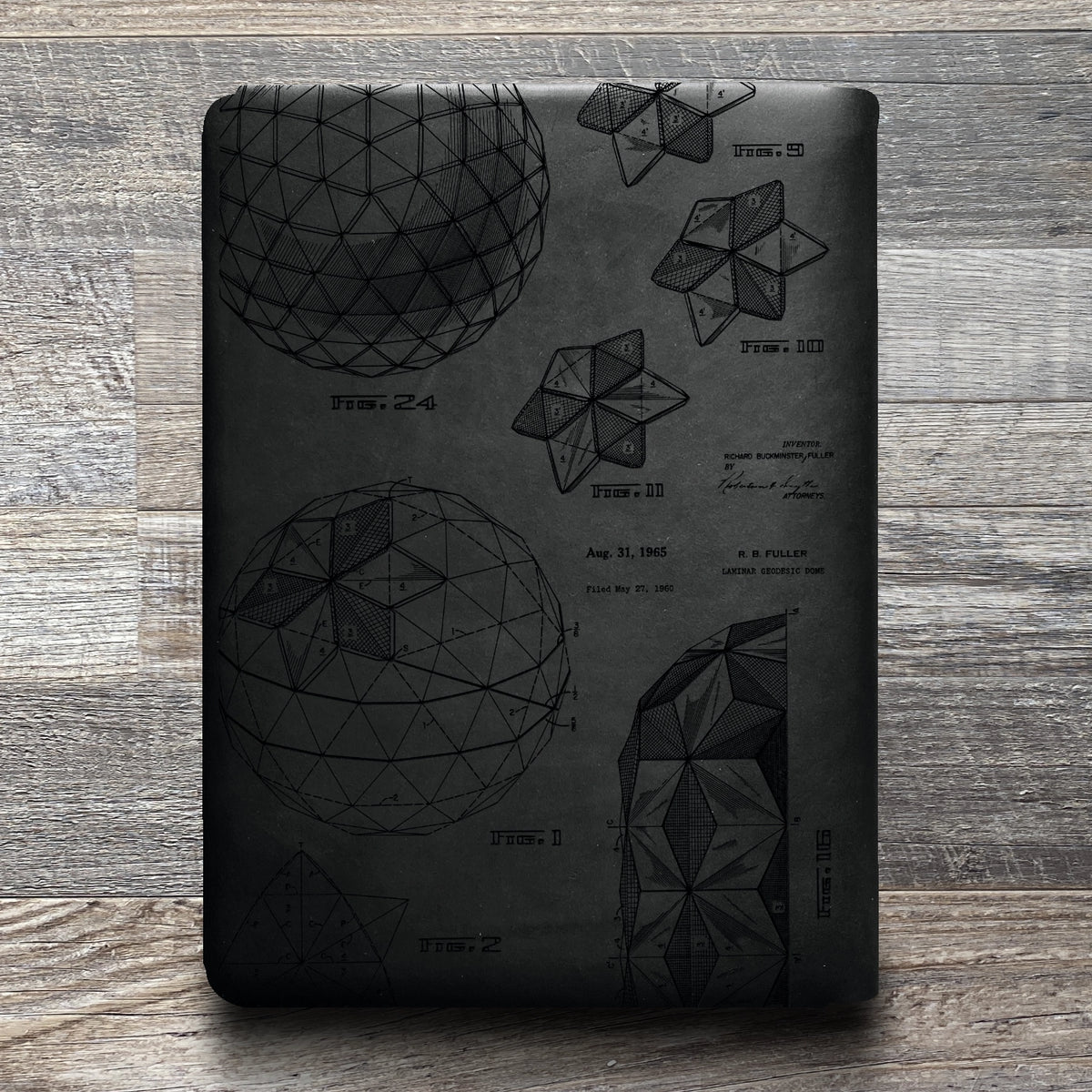 Bucky Ball - Geodesic - Engraving Design - Refillable Leather Folios