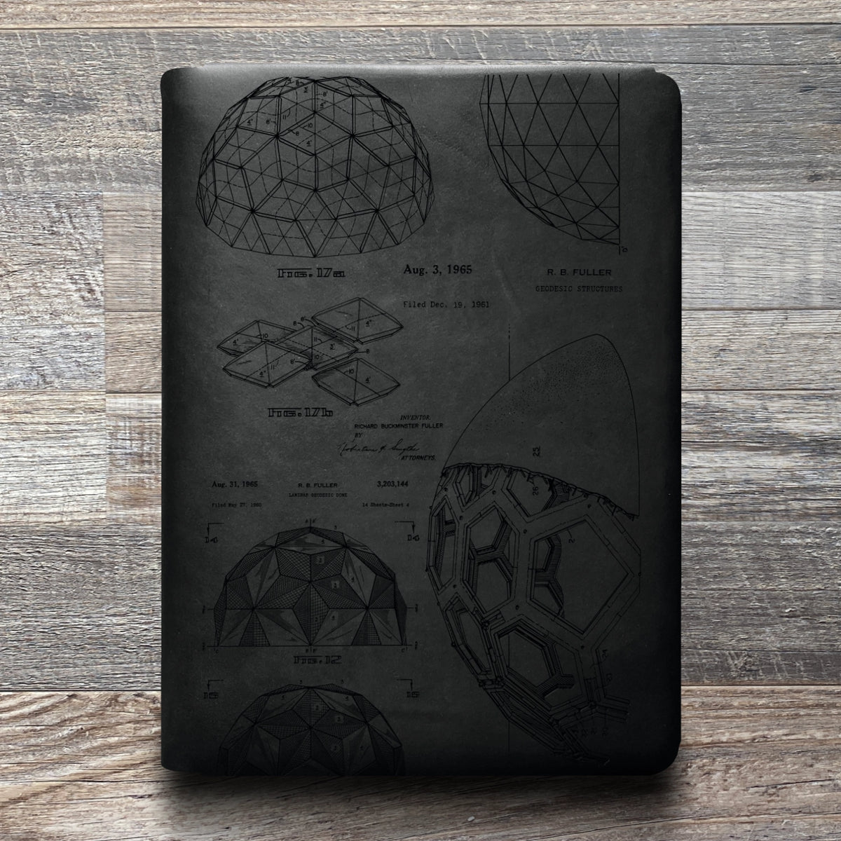Bucky Ball - Geodesic - Engraving Design - Refillable Leather Folios