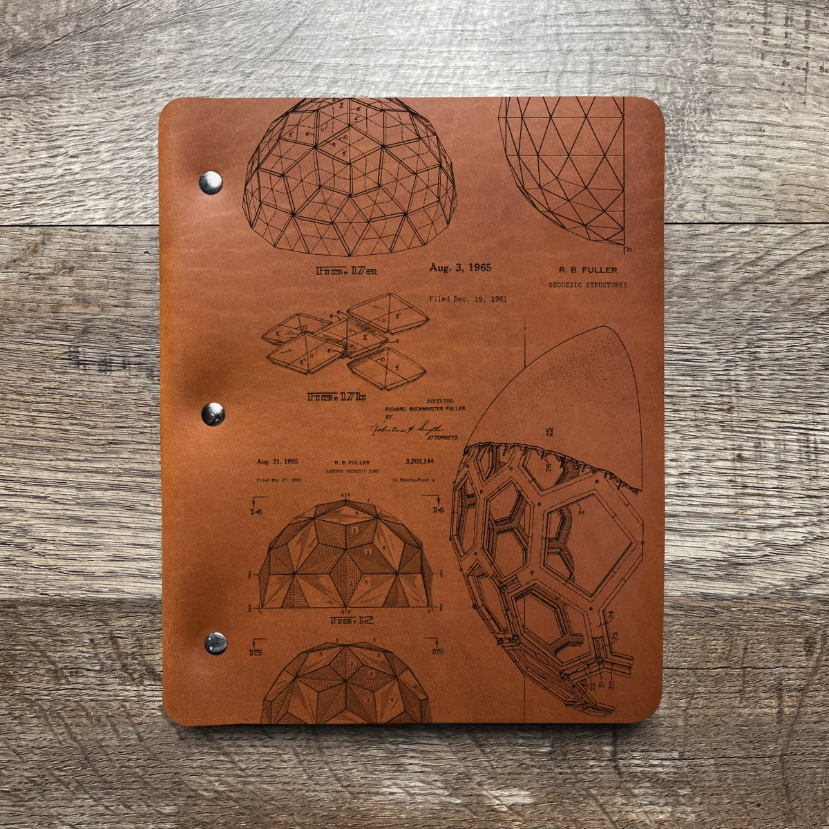 Bucky Ball - Geodesic - Engraving Design - Refillable Leather Binders