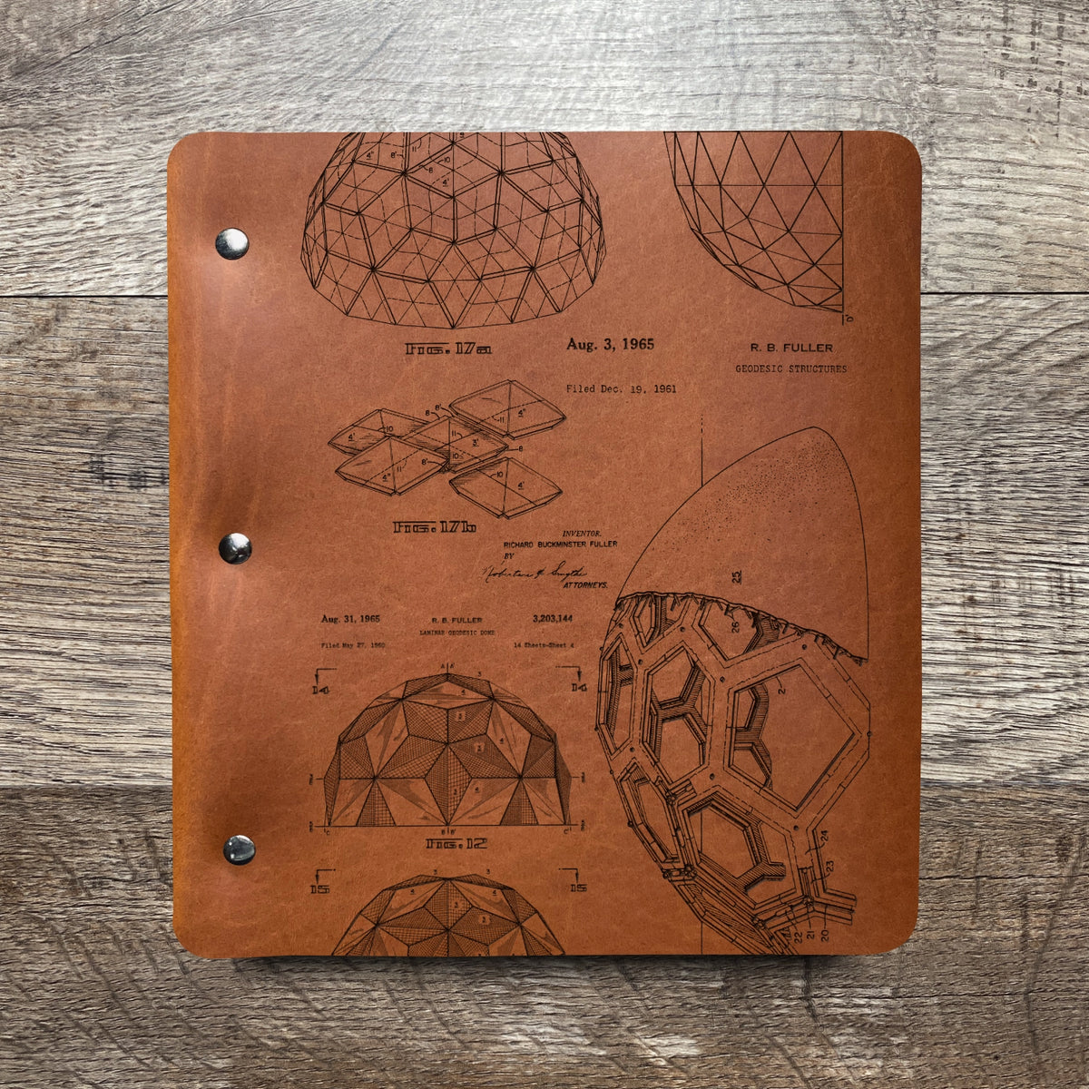 Bucky Ball - Geodesic - Engraving Design - Refillable Leather Binders