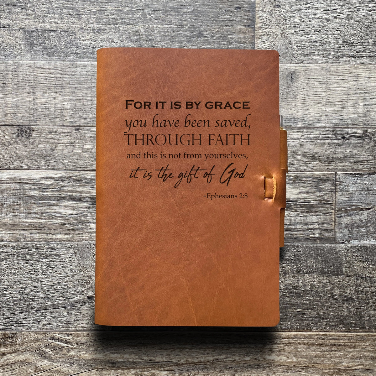 Ephesians 2:8 - Engraving Design - Refillable Leather Journals