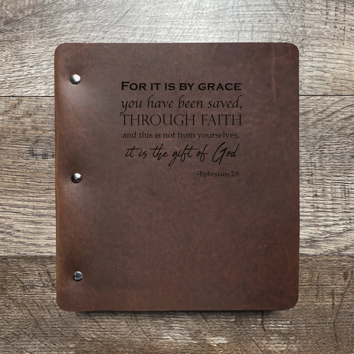 Ephesians 2:8 - Pre-Engraved - Refillable Leather Binders