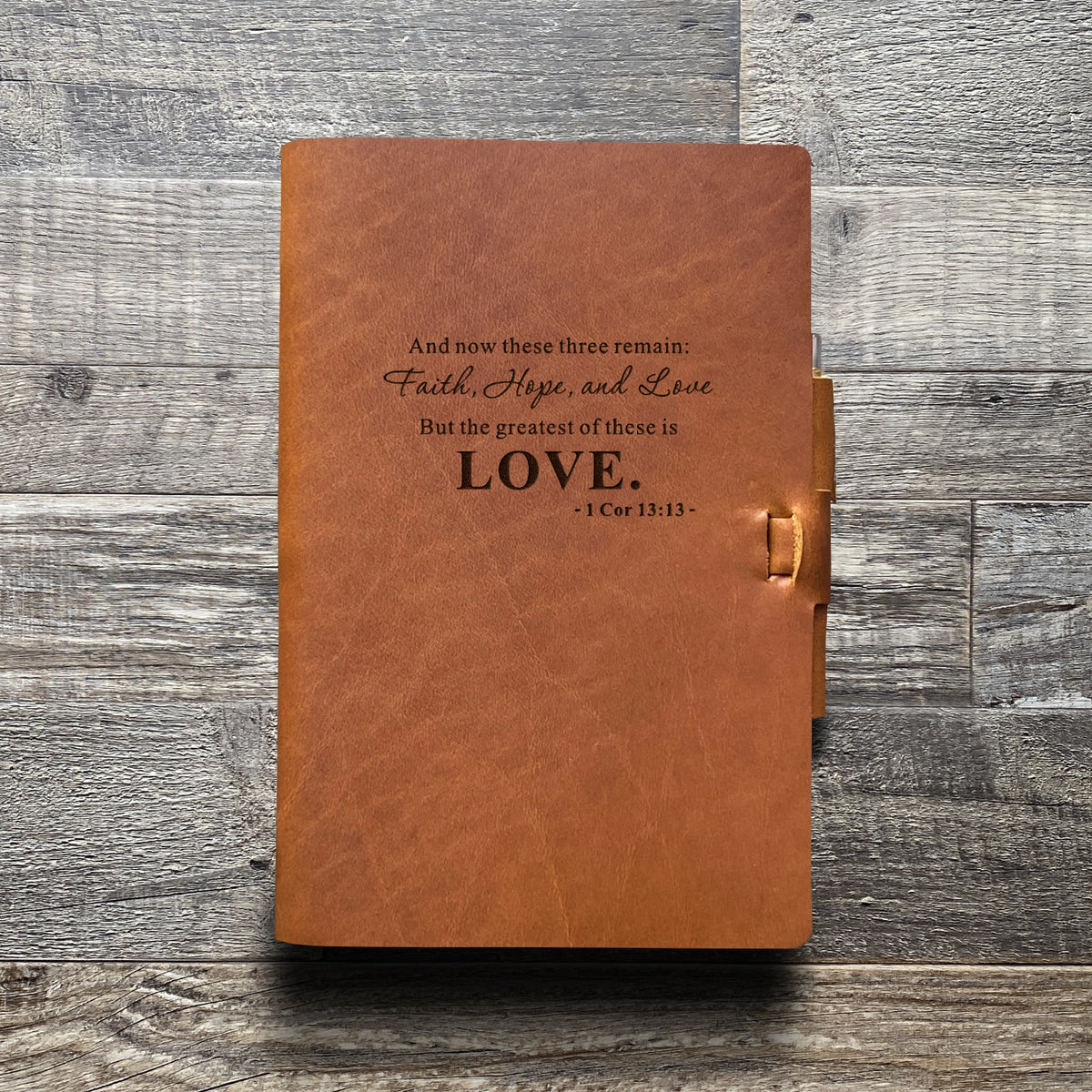 Love - 1 Cor. 13:13 - Engraving Design - Refillable Leather Journals