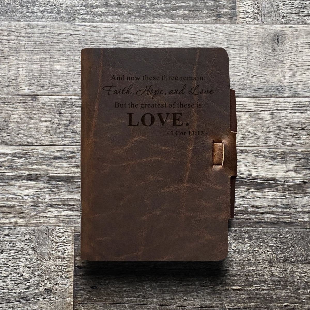Love - 1 Cor. 13:13 - Engraving Design - Refillable Leather Journals