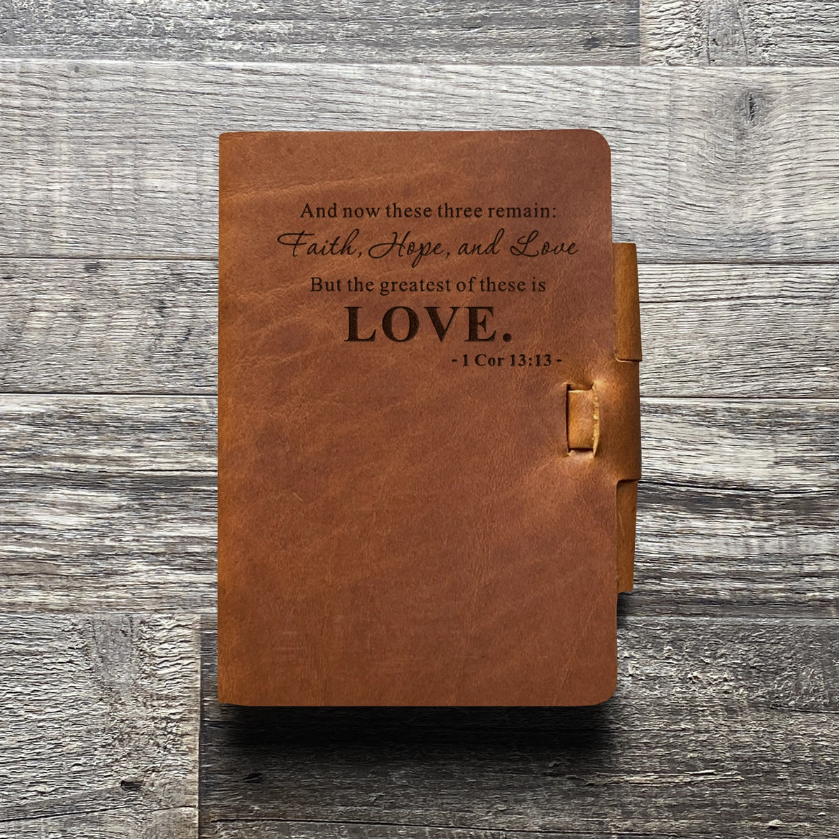 Love - 1 Cor. 13:13 - Engraving Design - Refillable Leather Journals