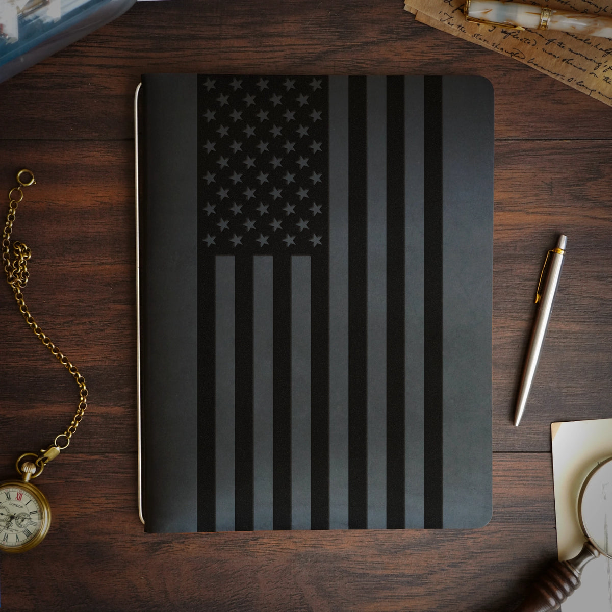 American Flag - Large - Engraving Design - Refillable Leather Covers