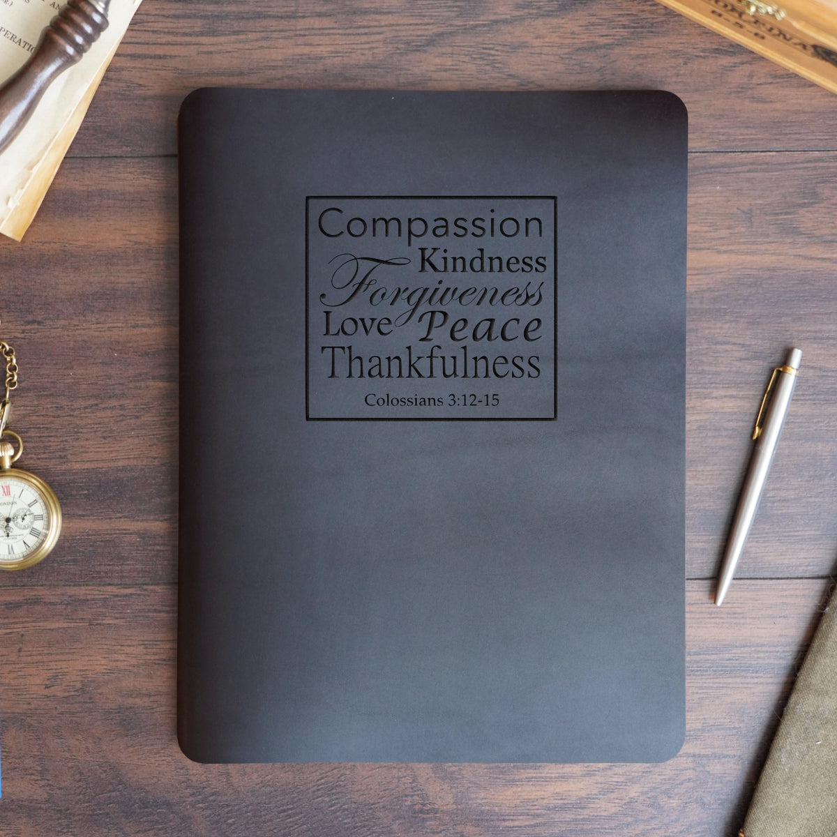 Colossians 3:12-15 - Engraving Design - Refillable Leather Slip Covers
