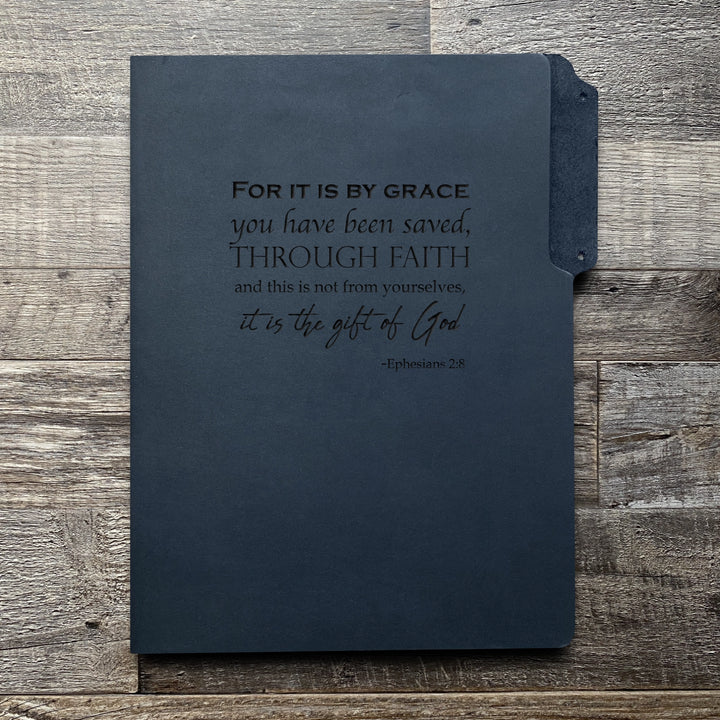 Ephesians 2:8 - Pre-Engraved - Leather File Folder