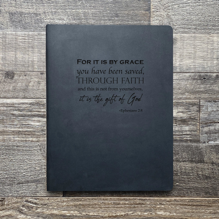 Ephesians 2:8 - Pre-Engraved - Leather Folder