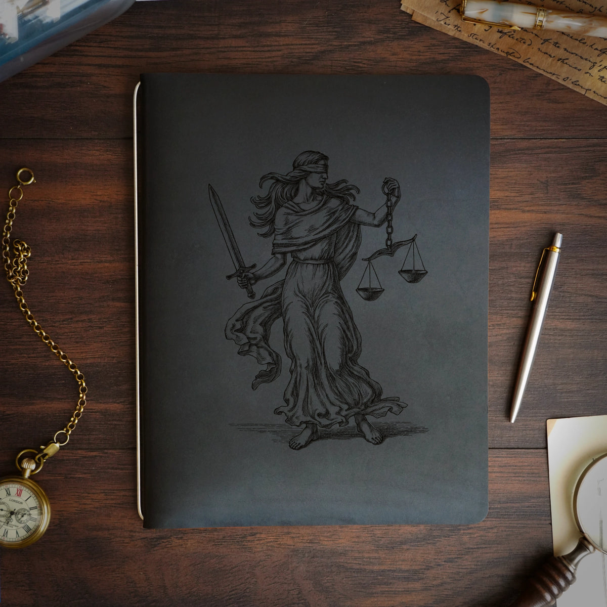 Lady Justice - Engraving Design - Refillable Leather Covers