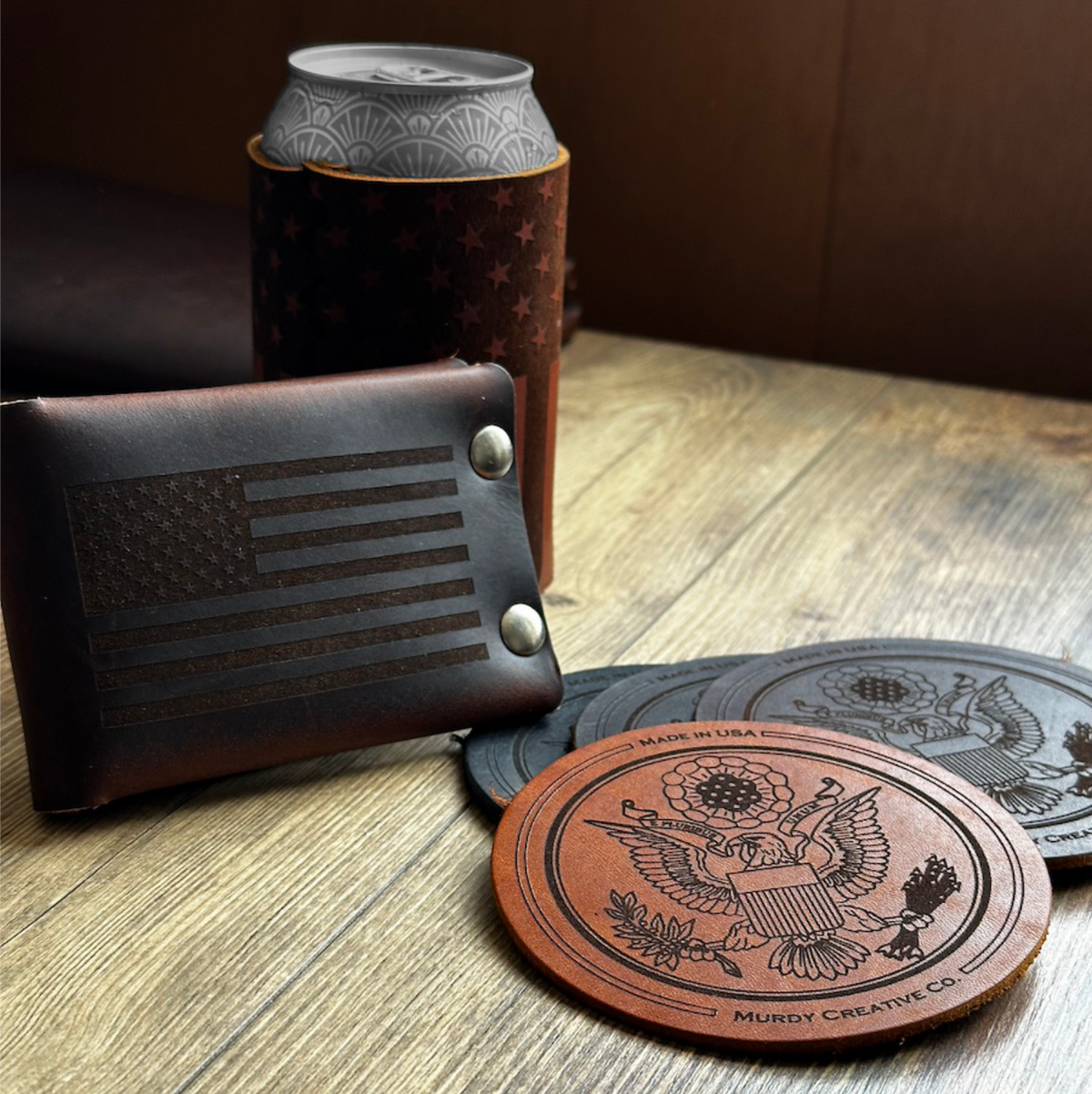 American Flag Leather Can Sleeve