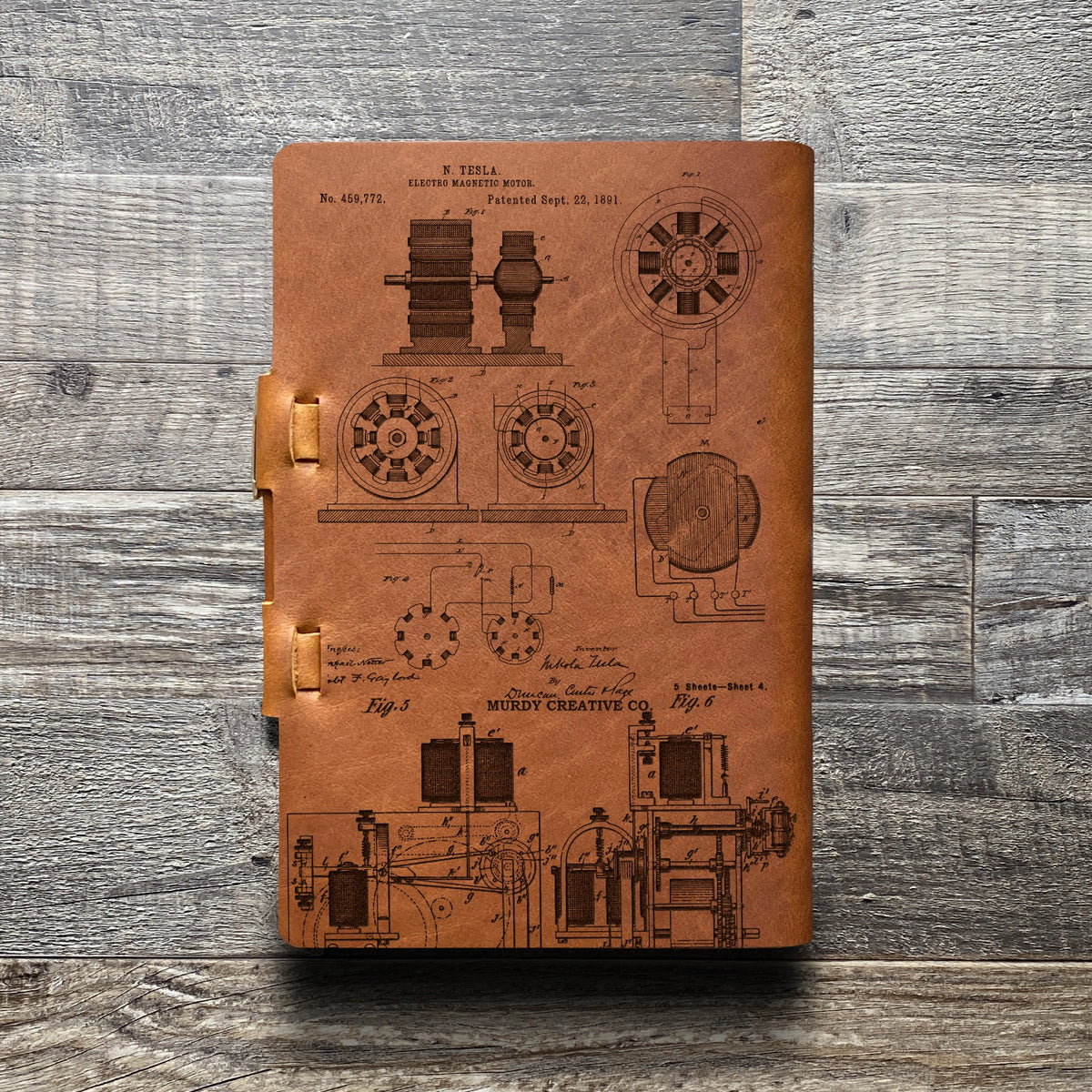Nikola Tesla - Engraving Design - Refillable Leather Journals