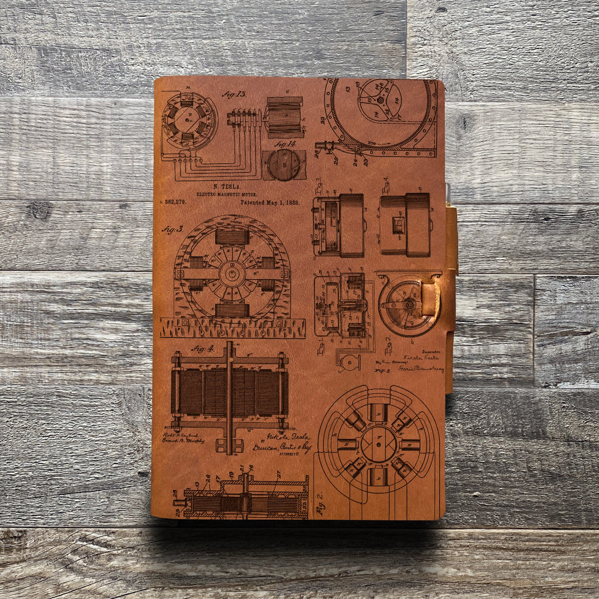 Nikola Tesla - Engraving Design - Refillable Leather Journals