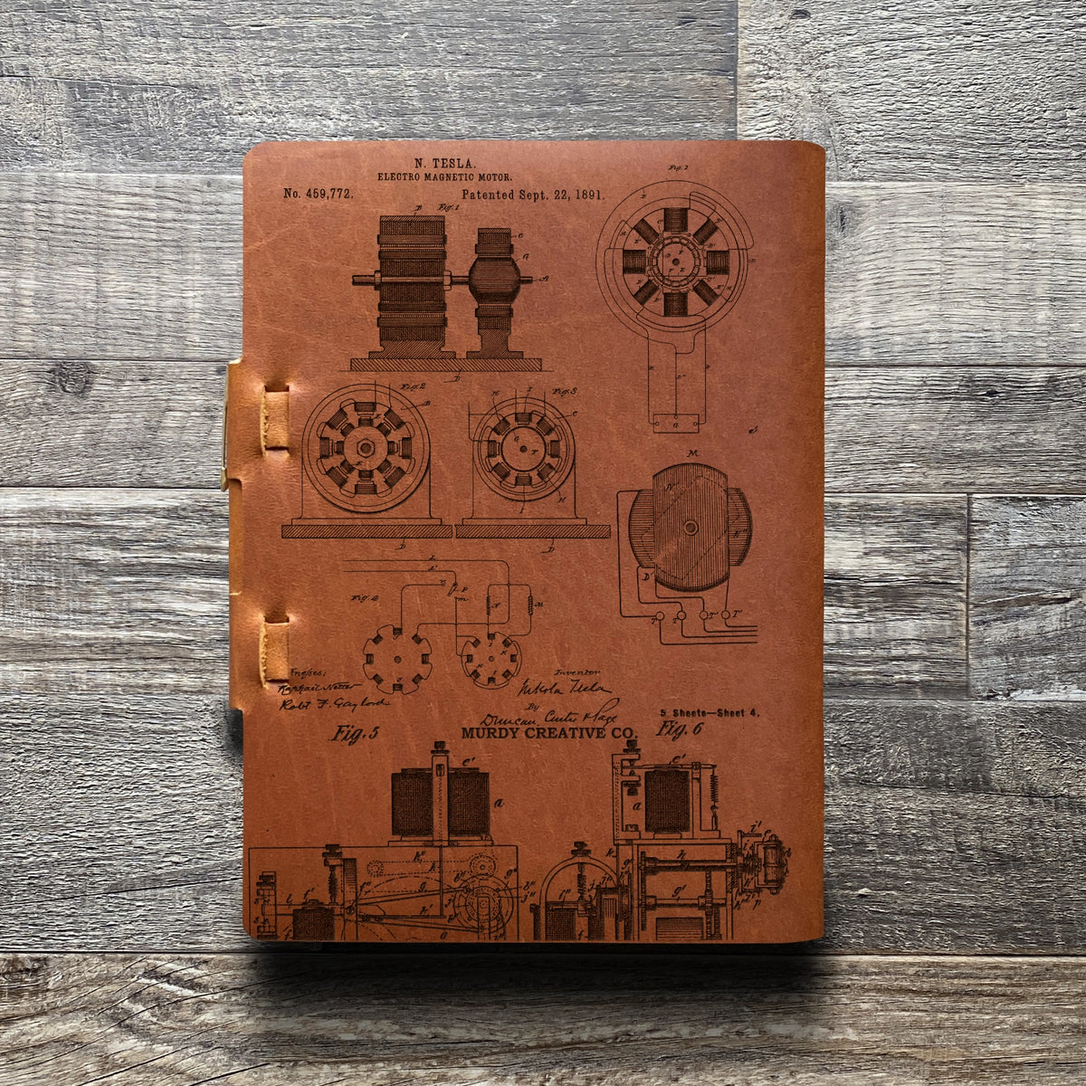 Nikola Tesla - Engraving Design - Refillable Leather Journals