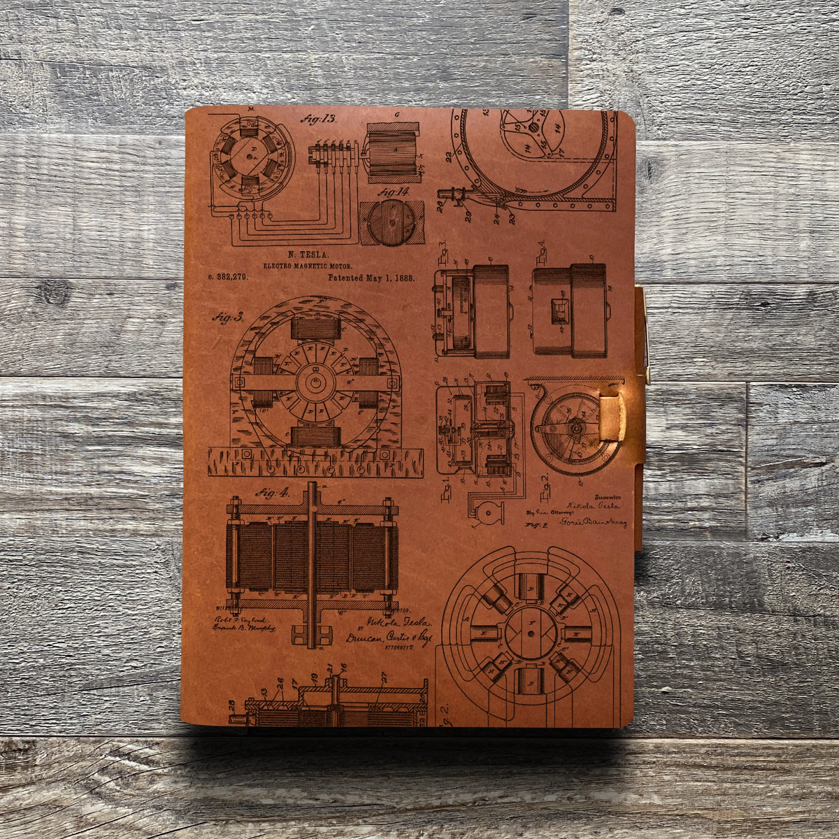 Nikola Tesla - Engraving Design - Refillable Leather Journals