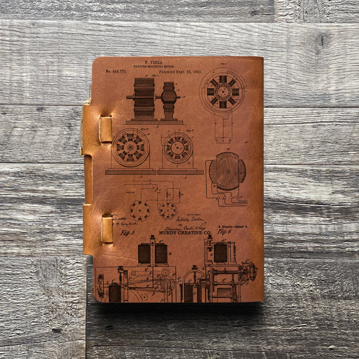Nikola Tesla - Engraving Design - Refillable Leather Journals
