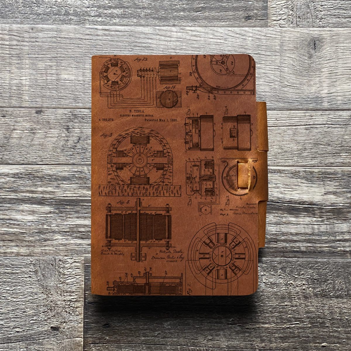 Nikola Tesla - Engraving Design - Refillable Leather Journals