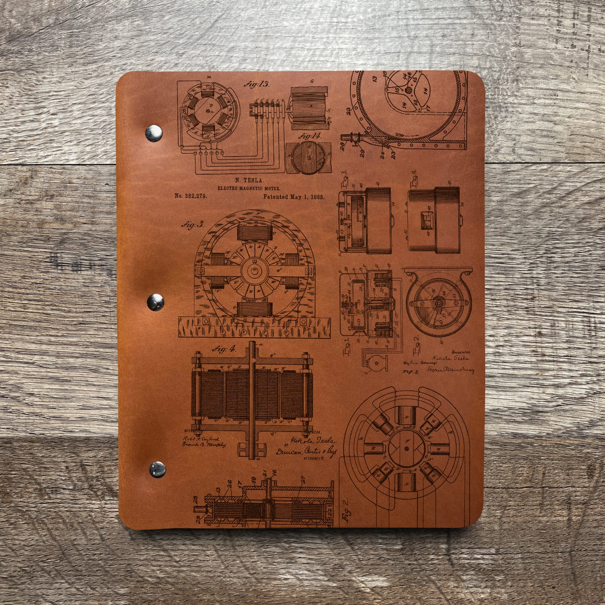 Nikola Tesla - Engraving Design - Refillable Leather Binders