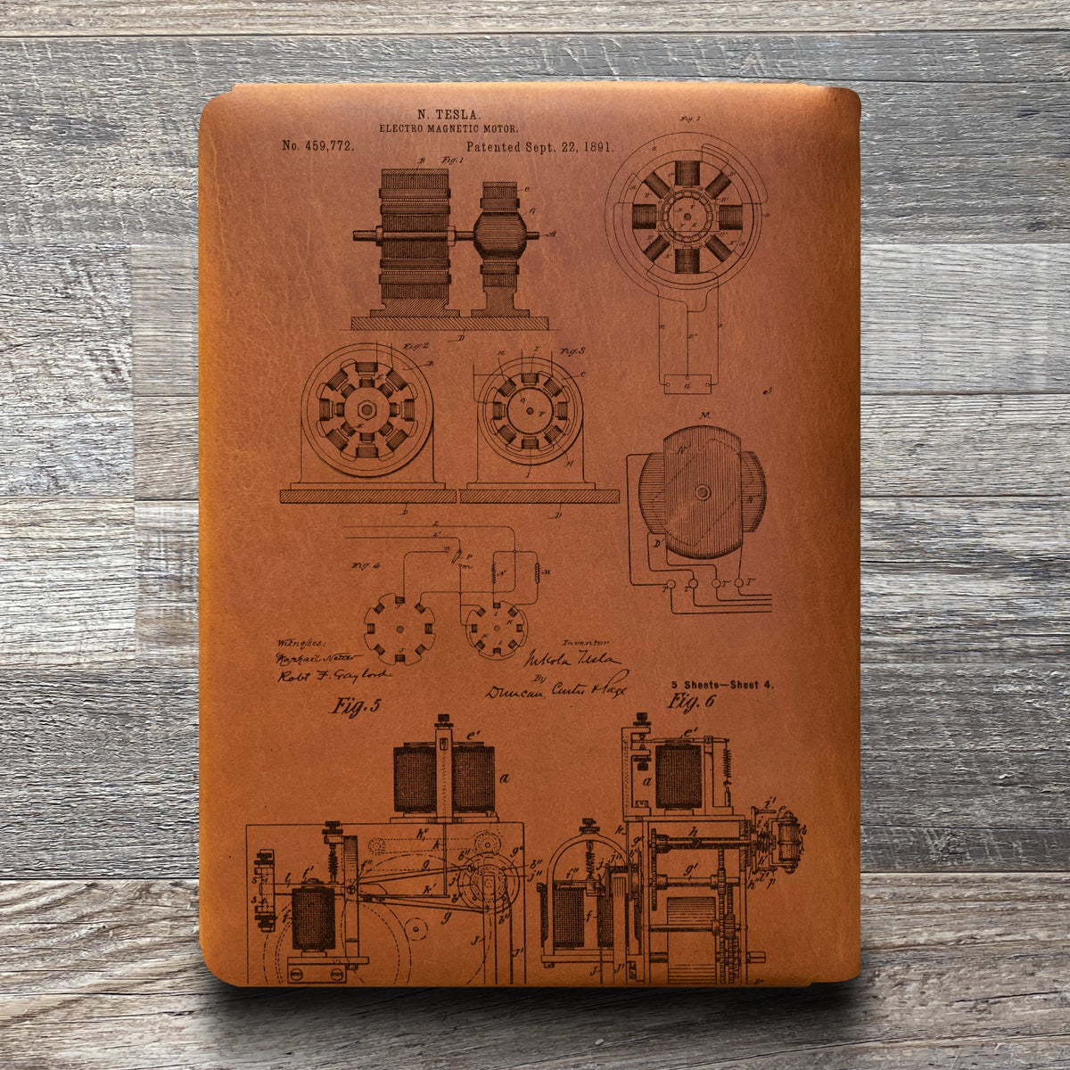 Nikola Tesla - Engraving Design - Refillable Leather Folios