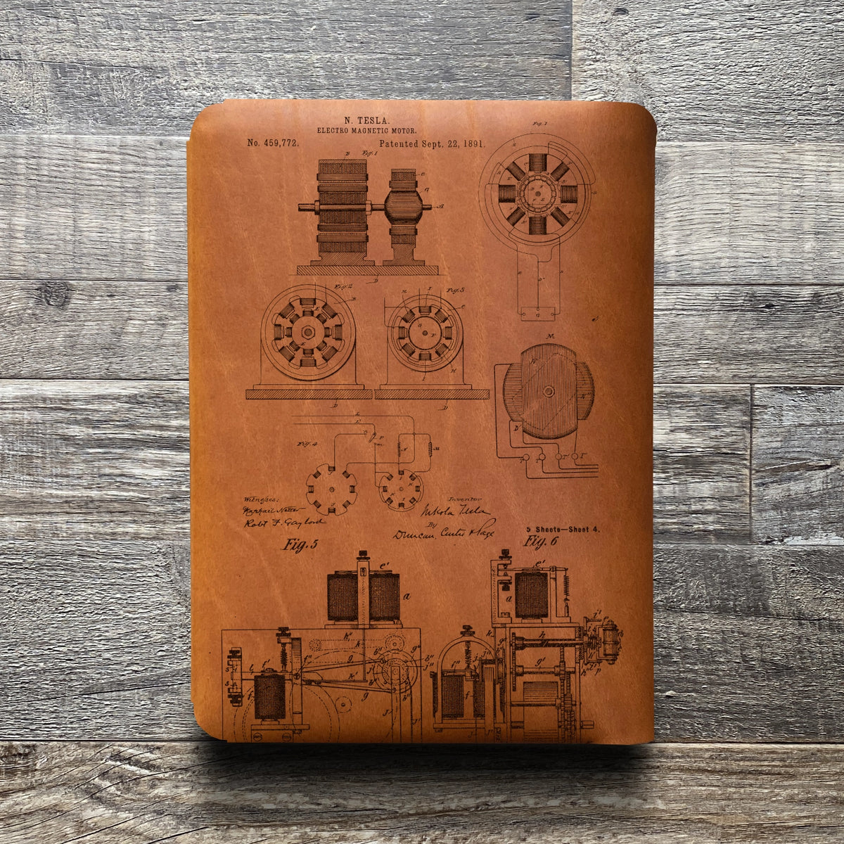 Nikola Tesla - Engraving Design - Refillable Leather Folios