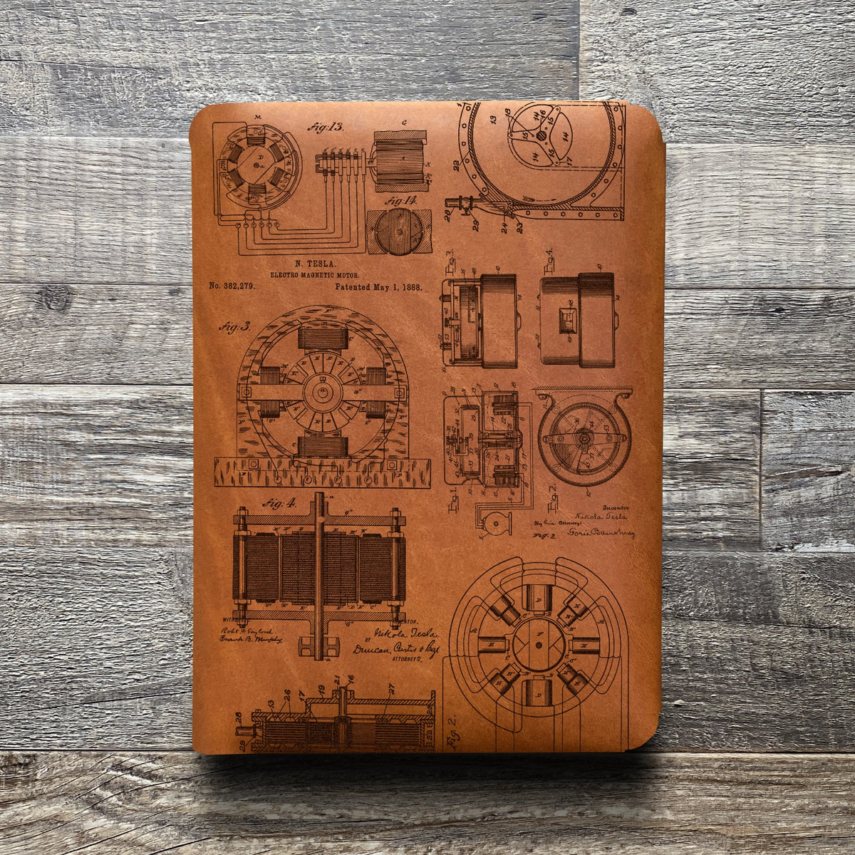 Nikola Tesla - Engraving Design - Refillable Leather Folios
