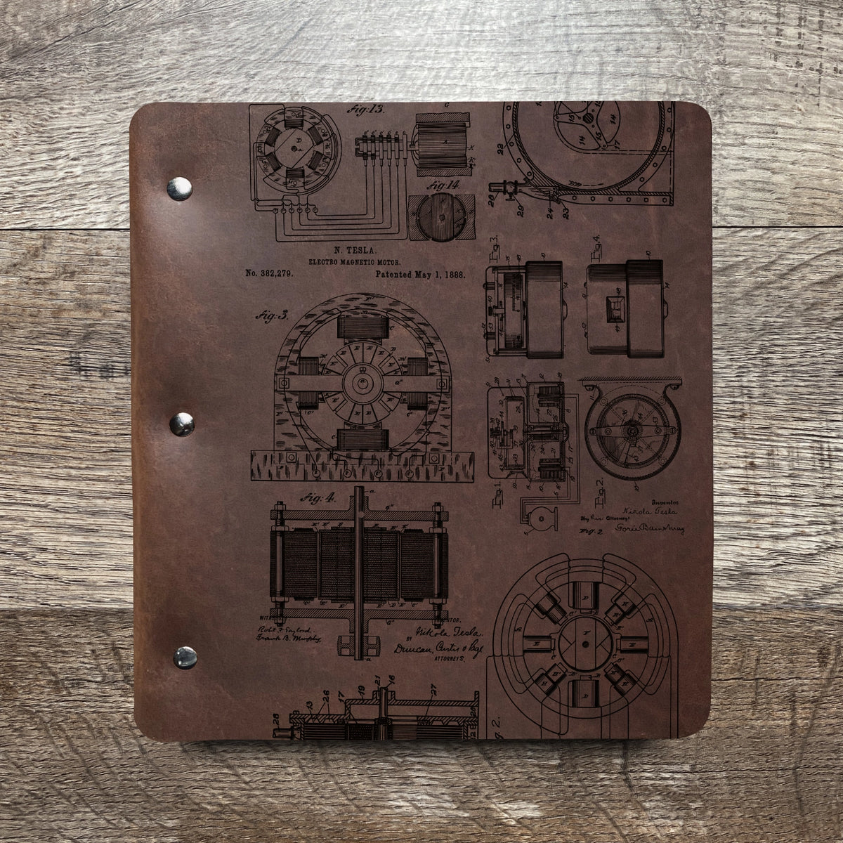 Nikola Tesla - Engraving Design - Refillable Leather Binders