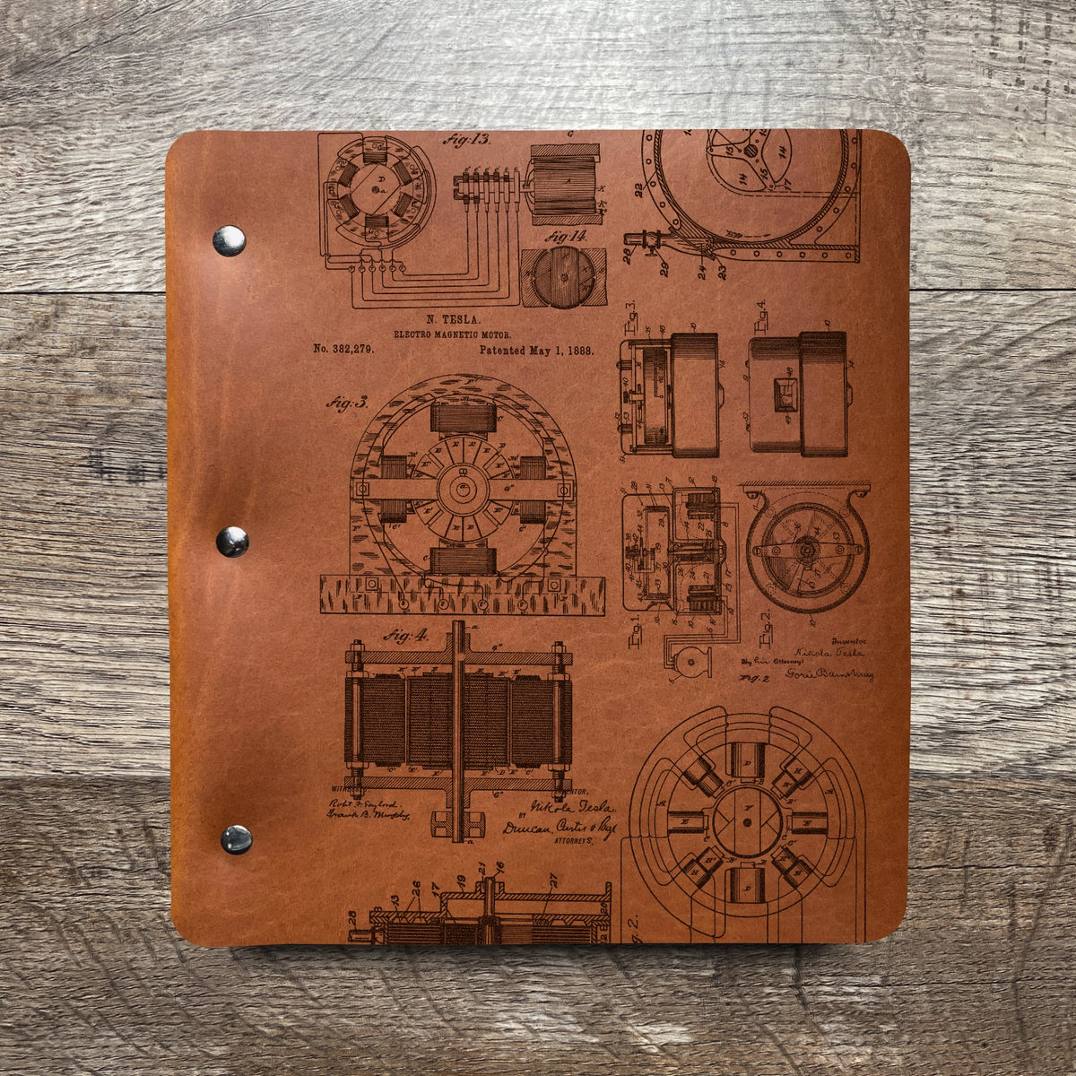 Nikola Tesla - Engraving Design - Refillable Leather Binders
