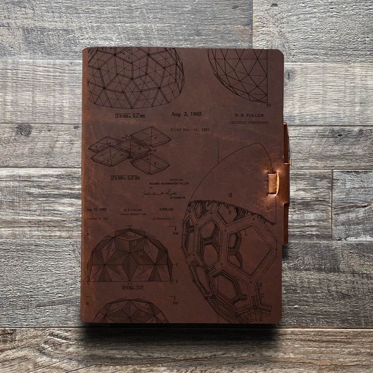 Bucky Ball - Geodesic - Engraving Design - Refillable Leather Journals