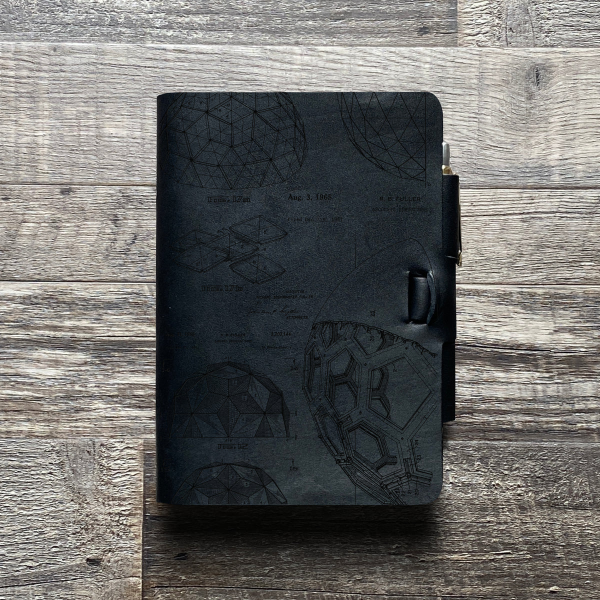 Bucky Ball - Geodesic - Engraving Design - Refillable Leather Journals