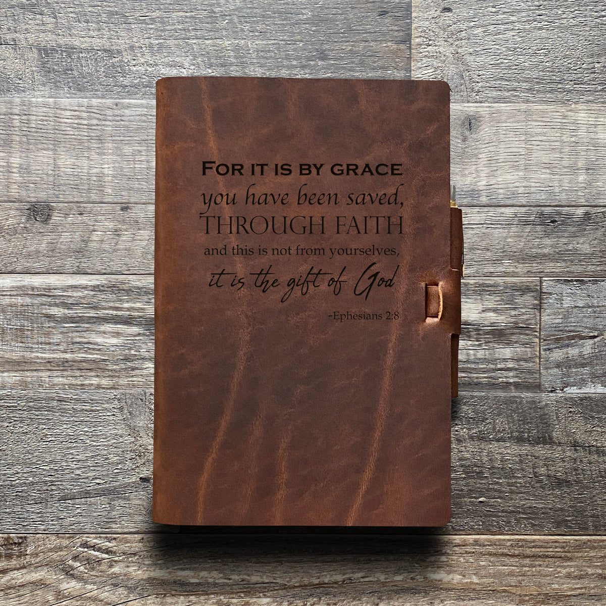Ephesians 2:8 - Engraving Design - Refillable Leather Journals