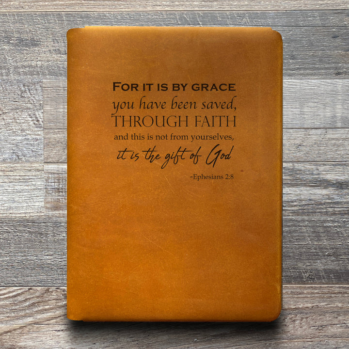 Ephesians 2:8 - Pre-Engraved - Refillable Leather Folios