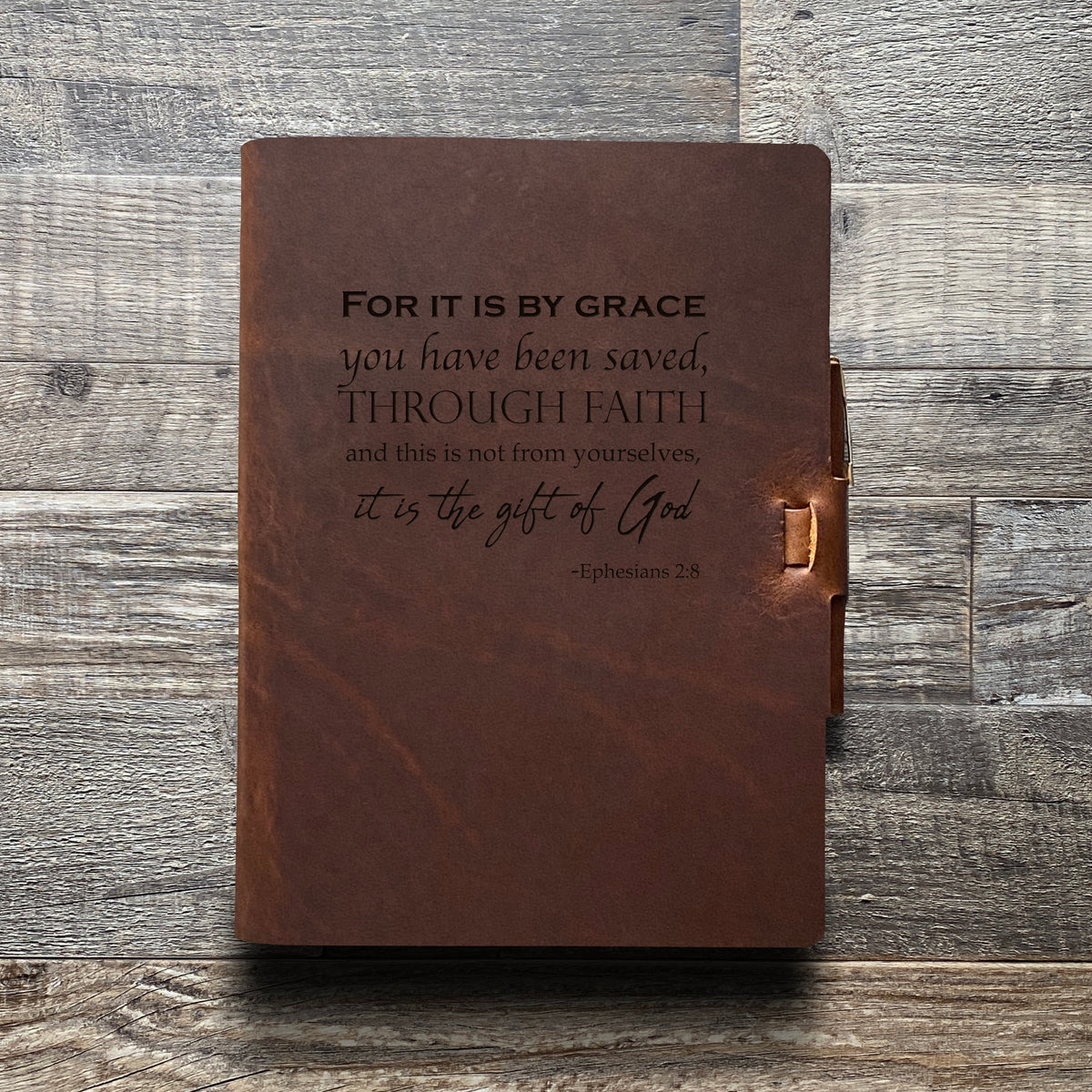 Ephesians 2:8 - Engraving Design - Refillable Leather Journals