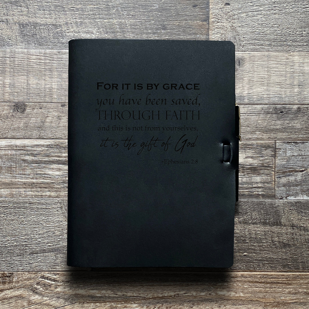Ephesians 2:8 - Pre-Engraved - Refillable Leather Journals