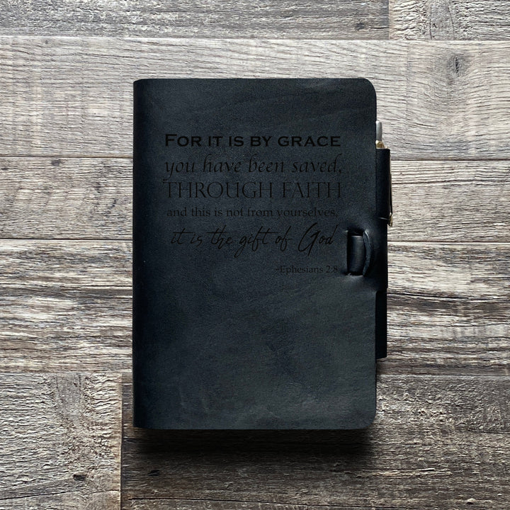 Ephesians 2:8 - Pre-Engraved - Refillable Leather Journals