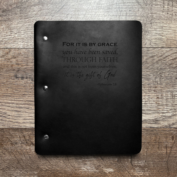 Ephesians 2:8 - Pre-Engraved - Refillable Leather Binders