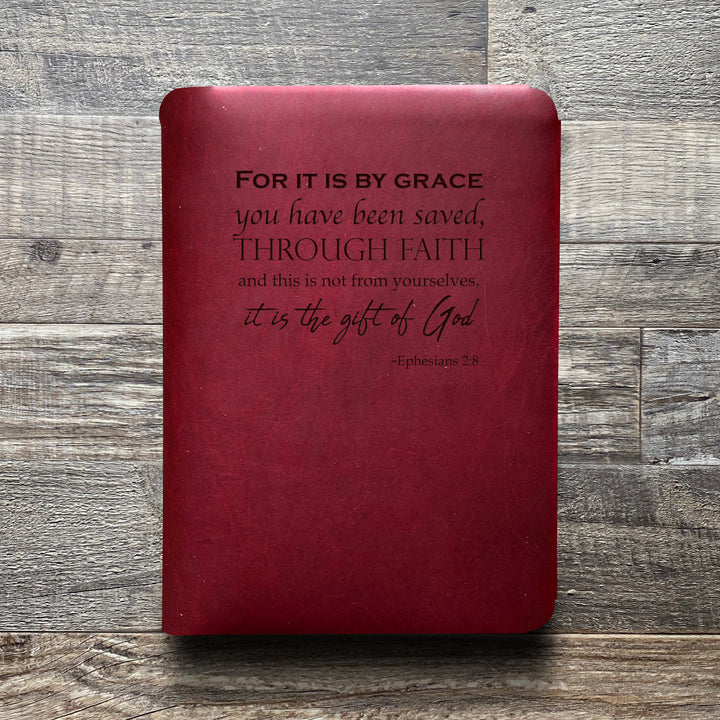 Ephesians 2:8 - Pre-Engraved - Refillable Leather Folios