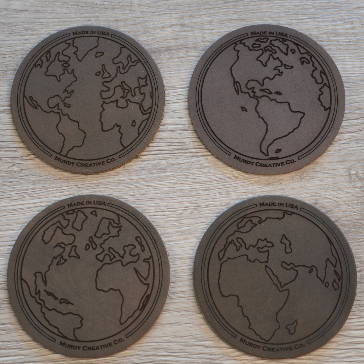 Globe Leather 4 Coaster Set
