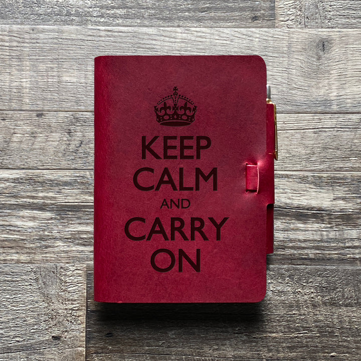 Keep Calm and Carry On - Pre-Engraved - Refillable Leather Journals