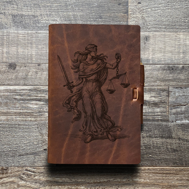 Lady Justice - Pre-Engraved - Refillable Leather Journals
