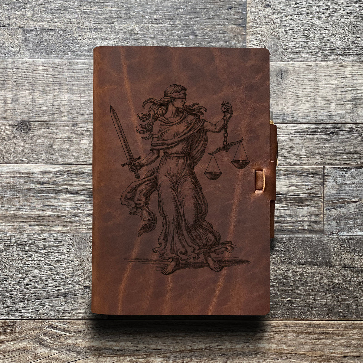 Lady Justice - Engraving Design - Refillable Leather Journals