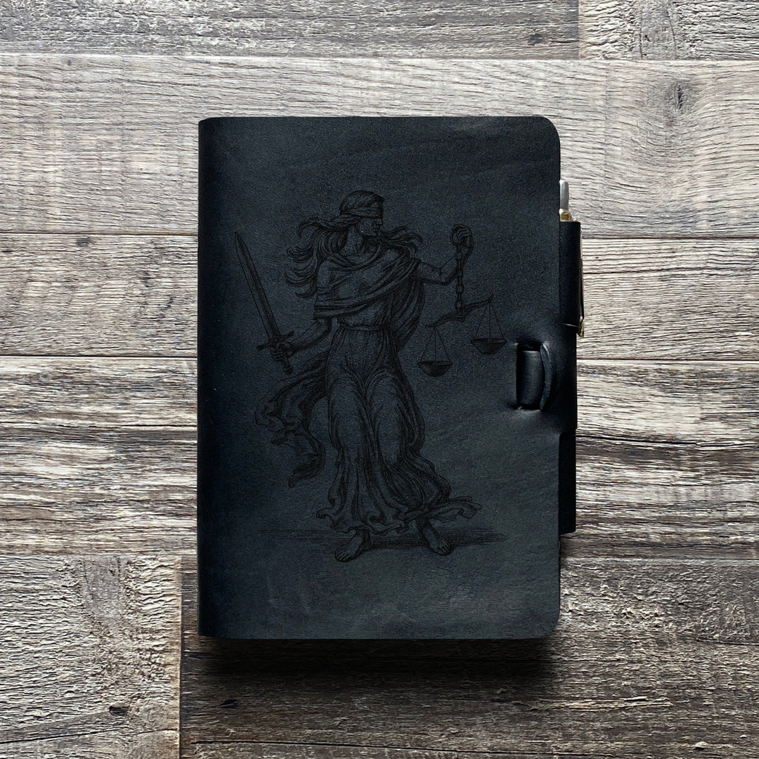 Lady Justice - Pre-Engraved - Refillable Leather Journals