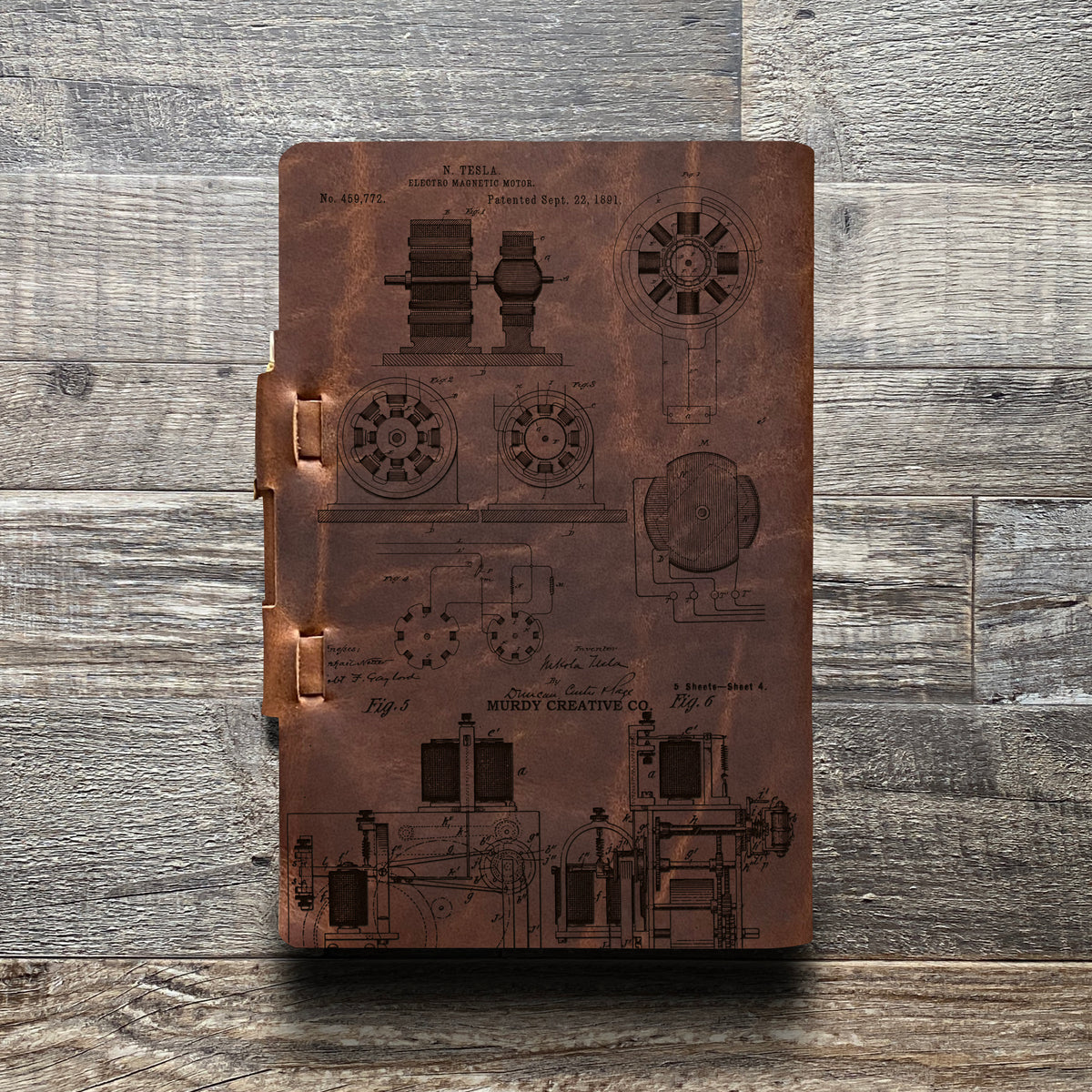 Nikola Tesla - Engraving Design - Refillable Leather Journals