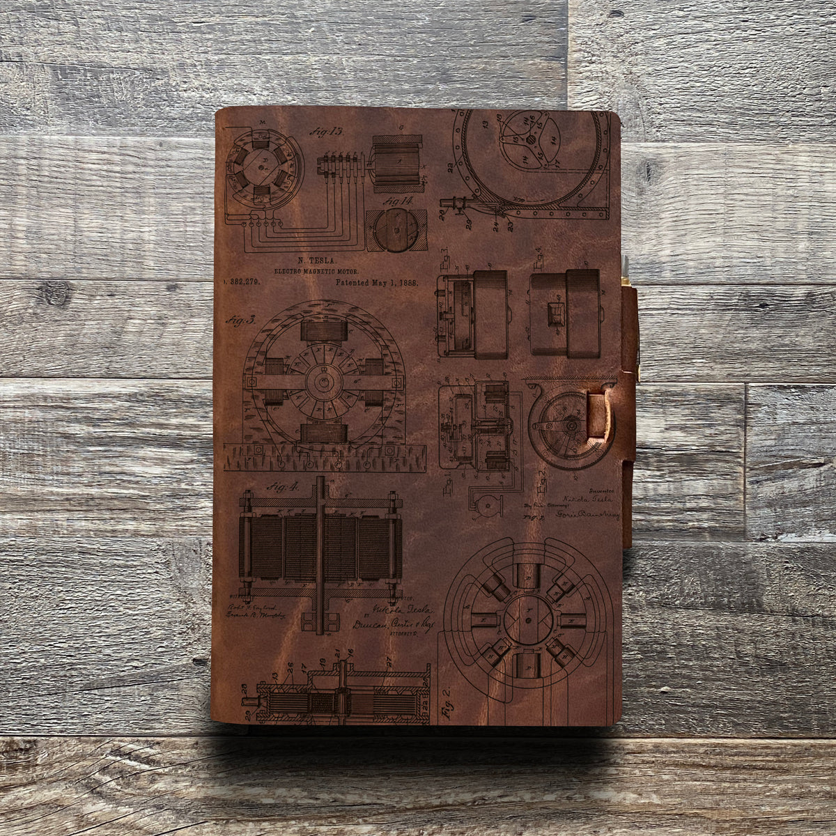 Nikola Tesla - Engraving Design - Refillable Leather Journals