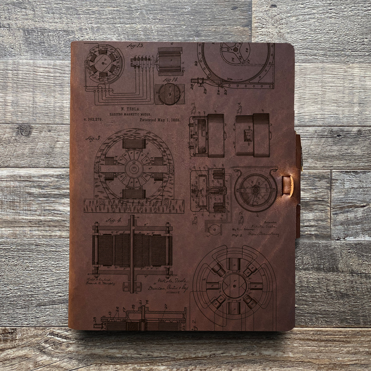 Nikola Tesla - Engraving Design - Refillable Leather Journals