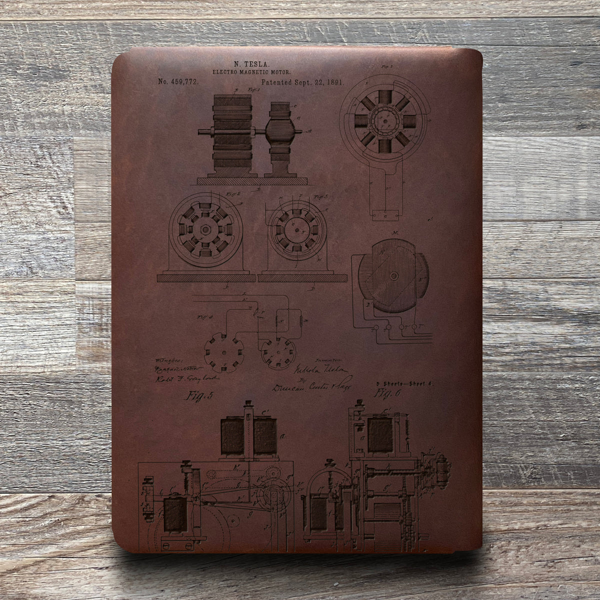 Nikola Tesla - Engraving Design - Refillable Leather Folios