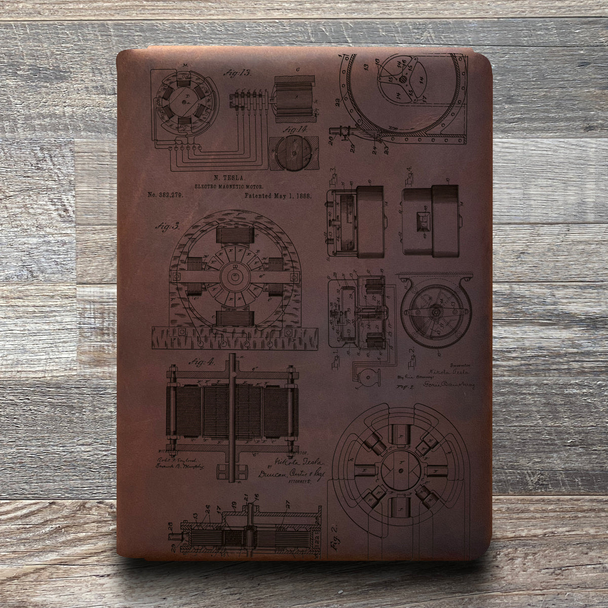 Nikola Tesla - Engraving Design - Refillable Leather Folios